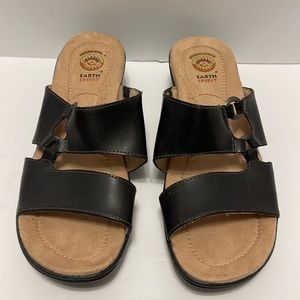 Earth Spirit Lissa Women’s Size 9.5 Black Leather 2” Heel Slide Sandals